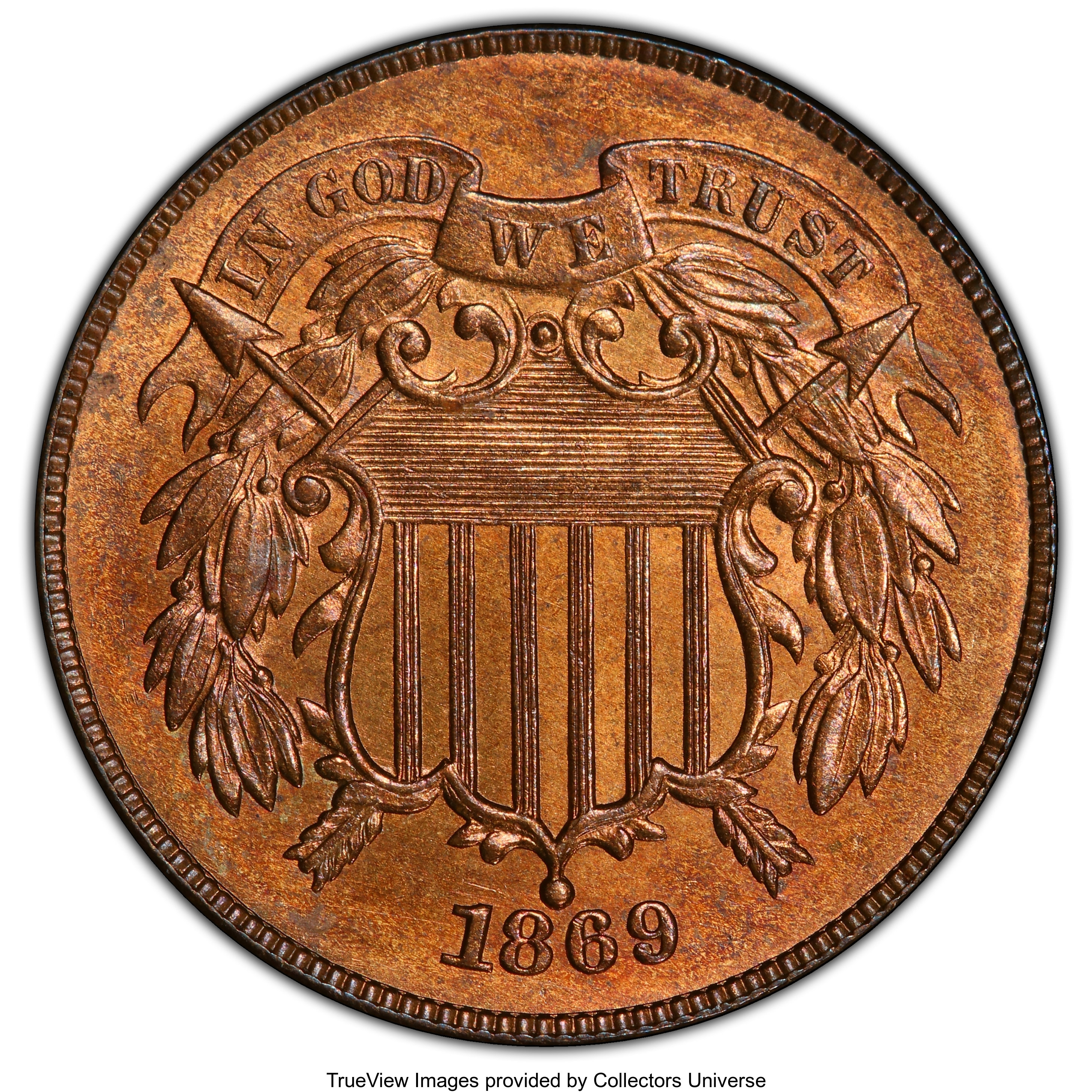 image for: 1869 2C MS64 Red and Brown PCGS. PCGS Population: (141/80 and 1/4+). NGC Census: (72/71 and 0/0+). CDN: $500 Whsle. Bid for...