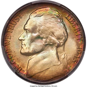 image for: 1945-S 5C MS67+ PCGS. PCGS Population: (203/3 and 24/0+). NGC Census: (1854/2 and 8/0+). CDN: $120 Whsle. Bid for NGC/PCGS ...