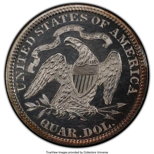 image for: 1886 25C PR64 Cameo PCGS. PCGS Population: (21/25 and 2/5+). NGC Census: (12/41 and 0/4+). PR64. ...