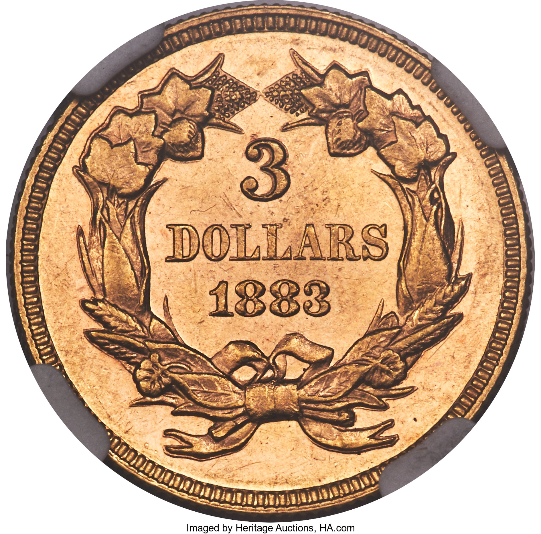 image for: 1883 $3 MS61 NGC. With a mintage of only 900 pieces, the 1883 three dollar gold piece is highly sought-after in all grades....