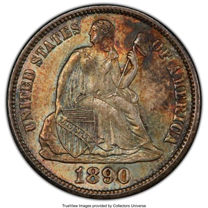 image for: 1890-S 10C MS65 PCGS. PCGS Population: (13/2). NGC Census: (17/8). CDN: $1,050 Whsle. Bid for NGC/PCGS MS65. Mintage 1,423,...