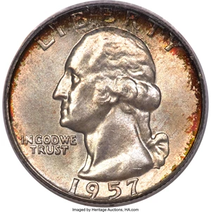 image for: 1957-D 25C MS67 PCGS. PCGS Population: (127/0). NGC Census: (238/3). CDN: $100 Whsle. Bid for NGC/PCGS MS67. Mintage 77,924...