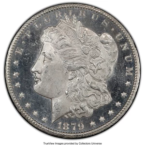 image for: 1879-CC $1 MS64+ Prooflike PCGS. CAC. PCGS Population: (83/9 and 6/3+). NGC Census: (50/4 and 1/0+). CDN: $10,500 Whsle. Bi...