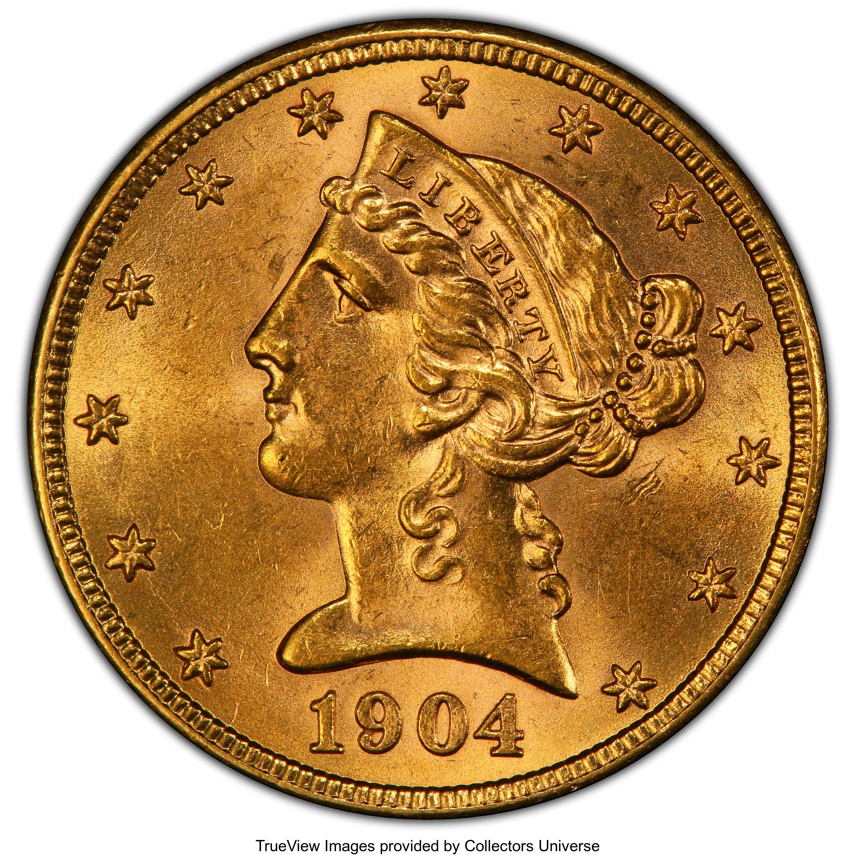 image for: 1904-S $5 MS63 PCGS. PCGS Population: (14/13 and 1/1+). NGC Census: (12/4 and 0/1+). CDN: $1,900 Whsle. Bid for NGC/PCGS MS...