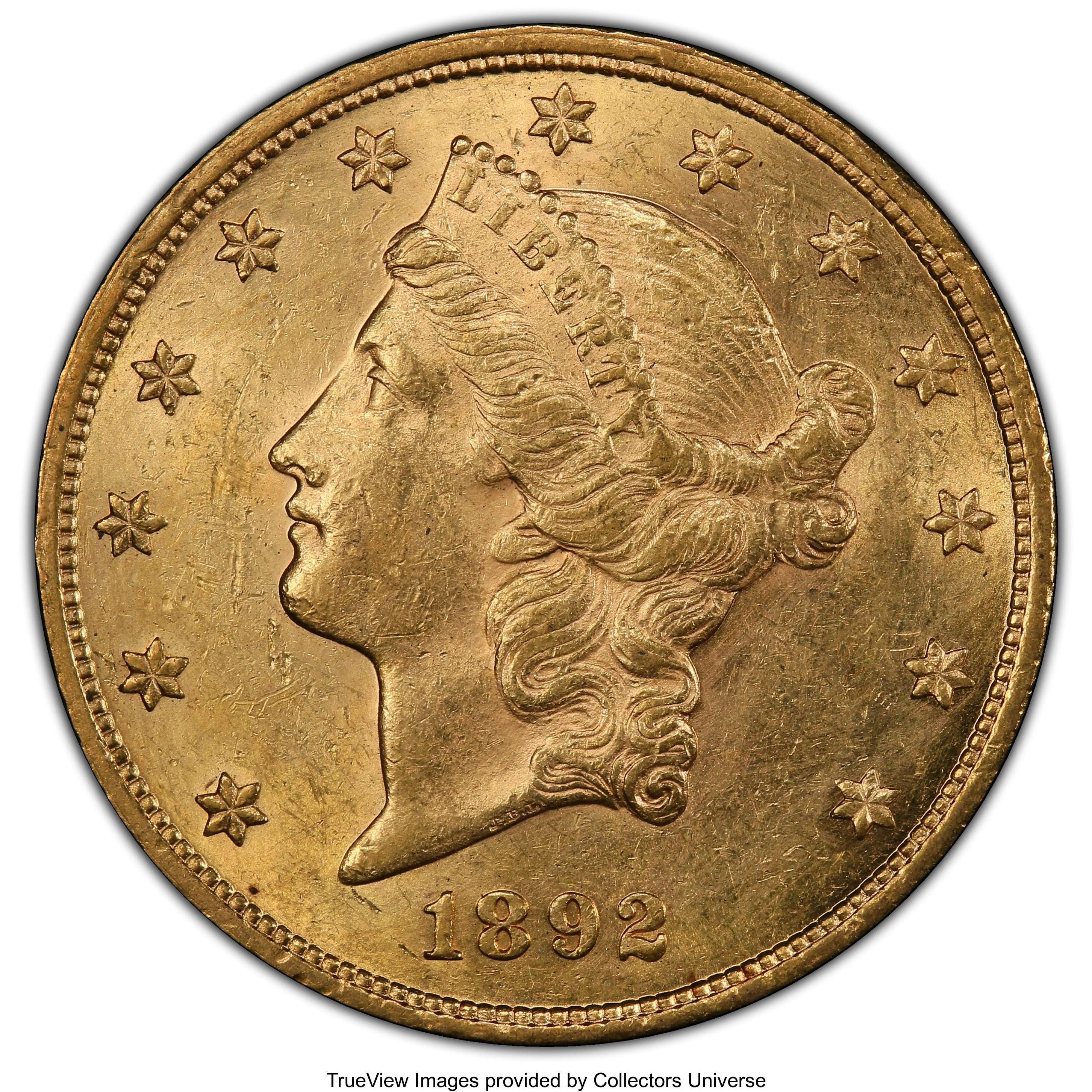 image for: 1892 $20 AU58 PCGS. PCGS Population: (23/28 and 1/4+). NGC Census: (30/37 and 0/0+). CDN: $14,000 Whsle. Bid for NGC/PCGS A...