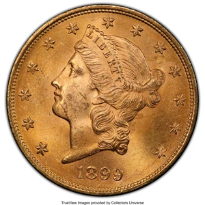image for: 1899 $20 MS64+ PCGS. PCGS Population: (1580/66). NGC Census: (2284/126). CDN: $1,900 Whsle. Bid for NGC/PCGS MS64. Mintage ...