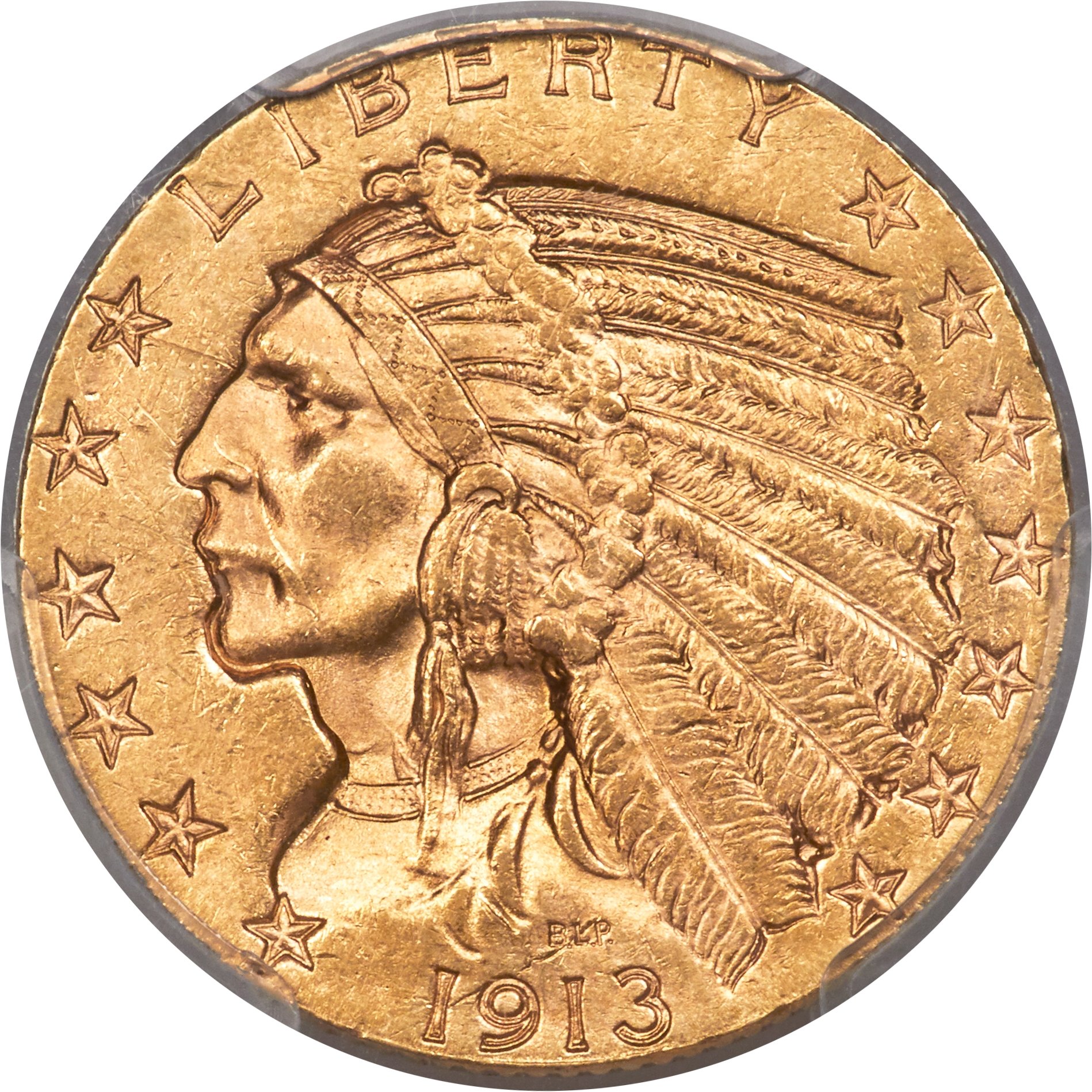 image for: 1913-S $5 MS63 PCGS. A pleasing Select Mint State example of this challenging San Francisco issue. Although 408,000 pieces ...