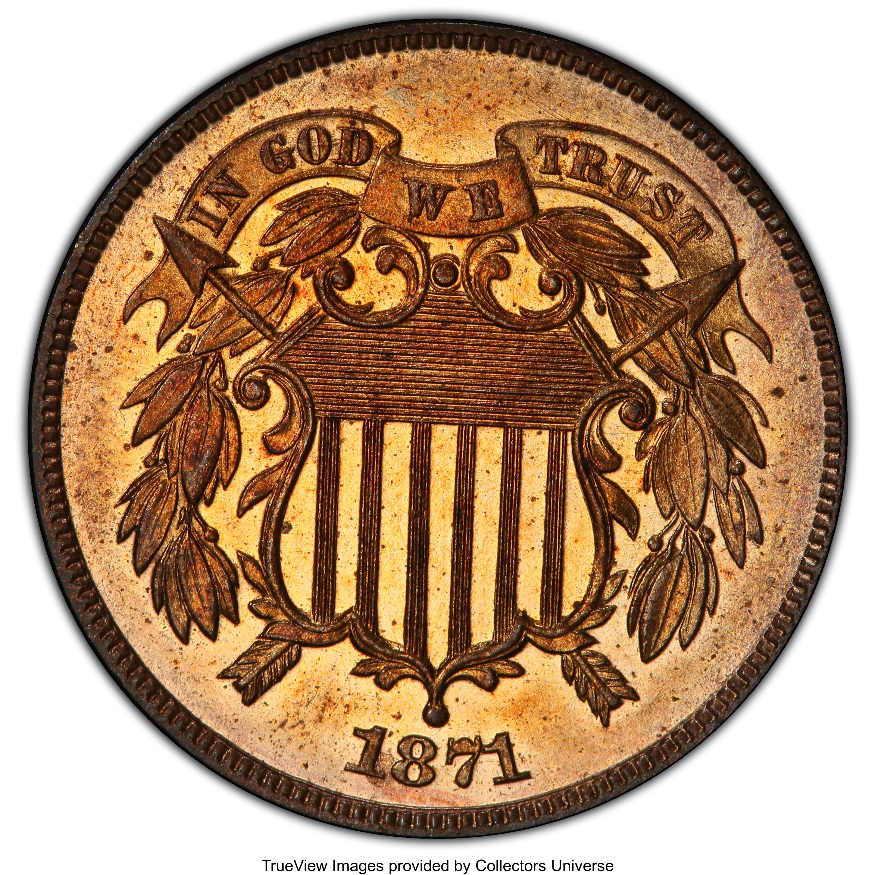 image for: 1871 2C PR65 Red and Brown PCGS. PCGS Population: (101/32). NGC Census: (55/20). CDN: $850 Whsle. Bid for NGC/PCGS PR65. Mi...