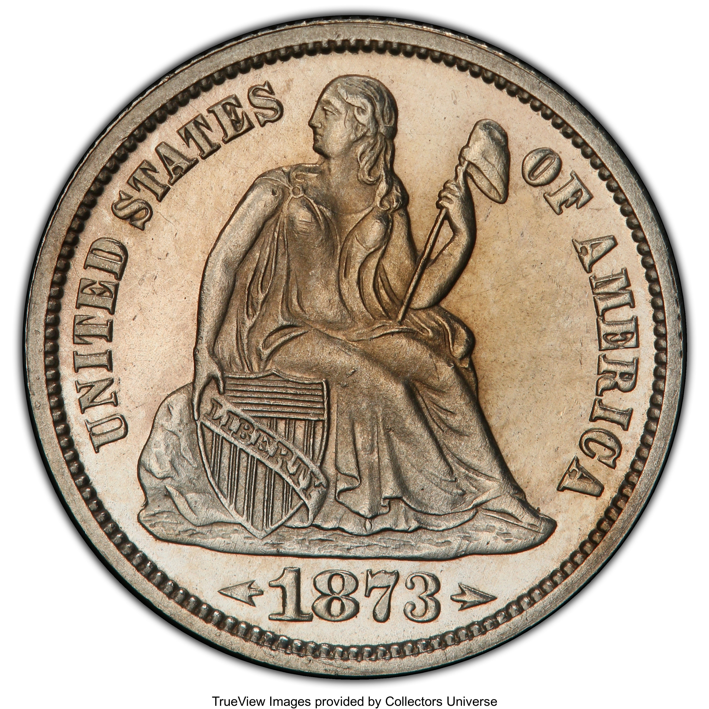 image for: 1873 10C Arrows PR64 PCGS. PCGS Population: (52/23 and 1/1+). NGC Census: (36/26 and 0/1+). CDN: $950 Whsle. Bid for NGC/PC...