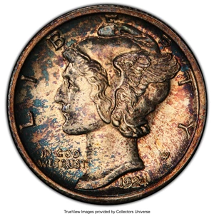 image for: 1924-S 10C MS63 Full Bands PCGS. PCGS Population: (74/154). NGC Census: (24/52). Mintage 7,120,000. ...
