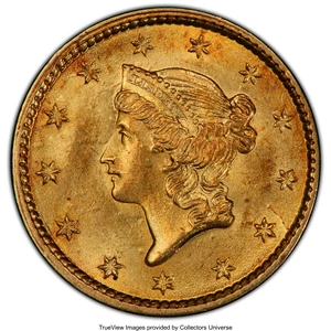 image for: 1852 G$1 MS64 PCGS. PCGS Population: (270/96 and 11/7+). NGC Census: (319/101 and 4/2+). CDN: $540 Whsle. Bid for NGC/PCGS ...