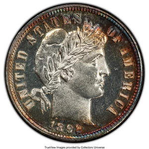 image for: 1892 10C PR64 Cameo PCGS. PCGS Population: (26/41 and 0/5+). NGC Census: (10/36 and 0/1+). PR64. ...