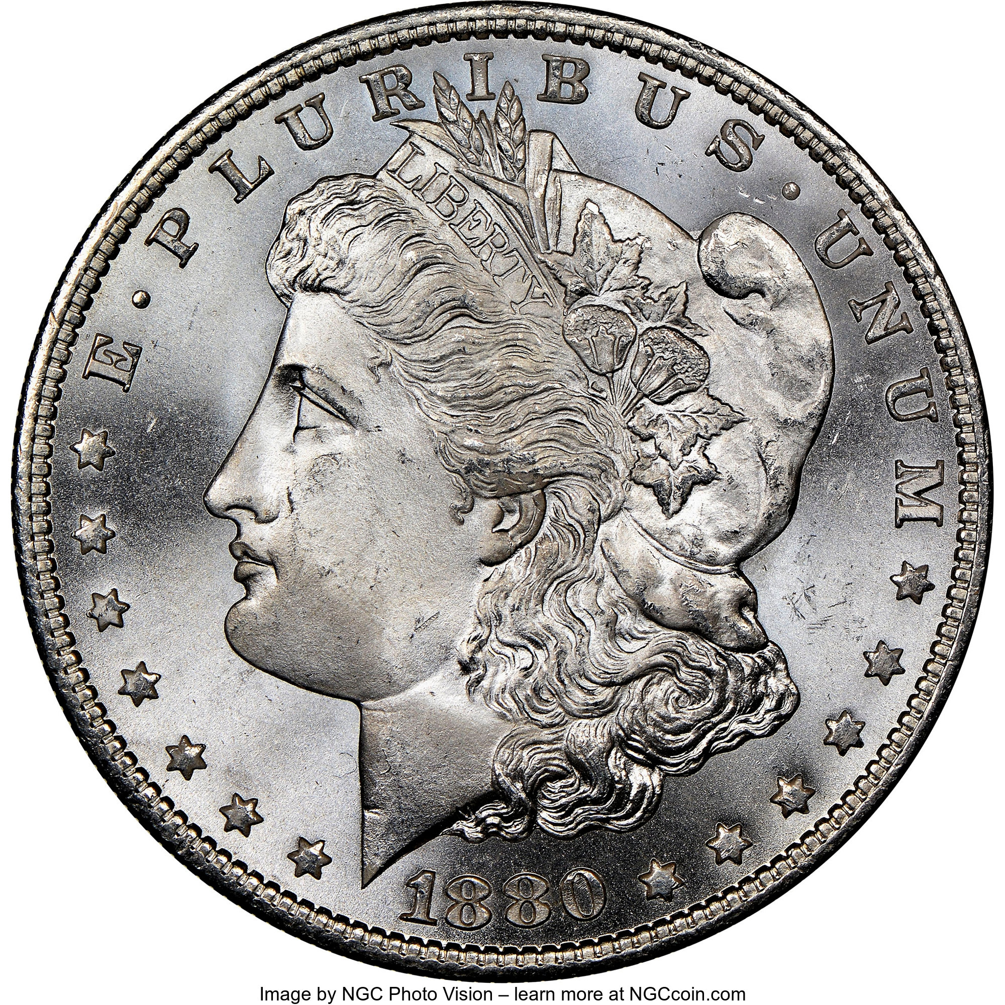 image for: 1880/9-S $1 VAM-11, Medium S, Hot 50, MS67+ NGC. CAC. NGC Census: (0/0). PCGS Population: (11/0). MS67....