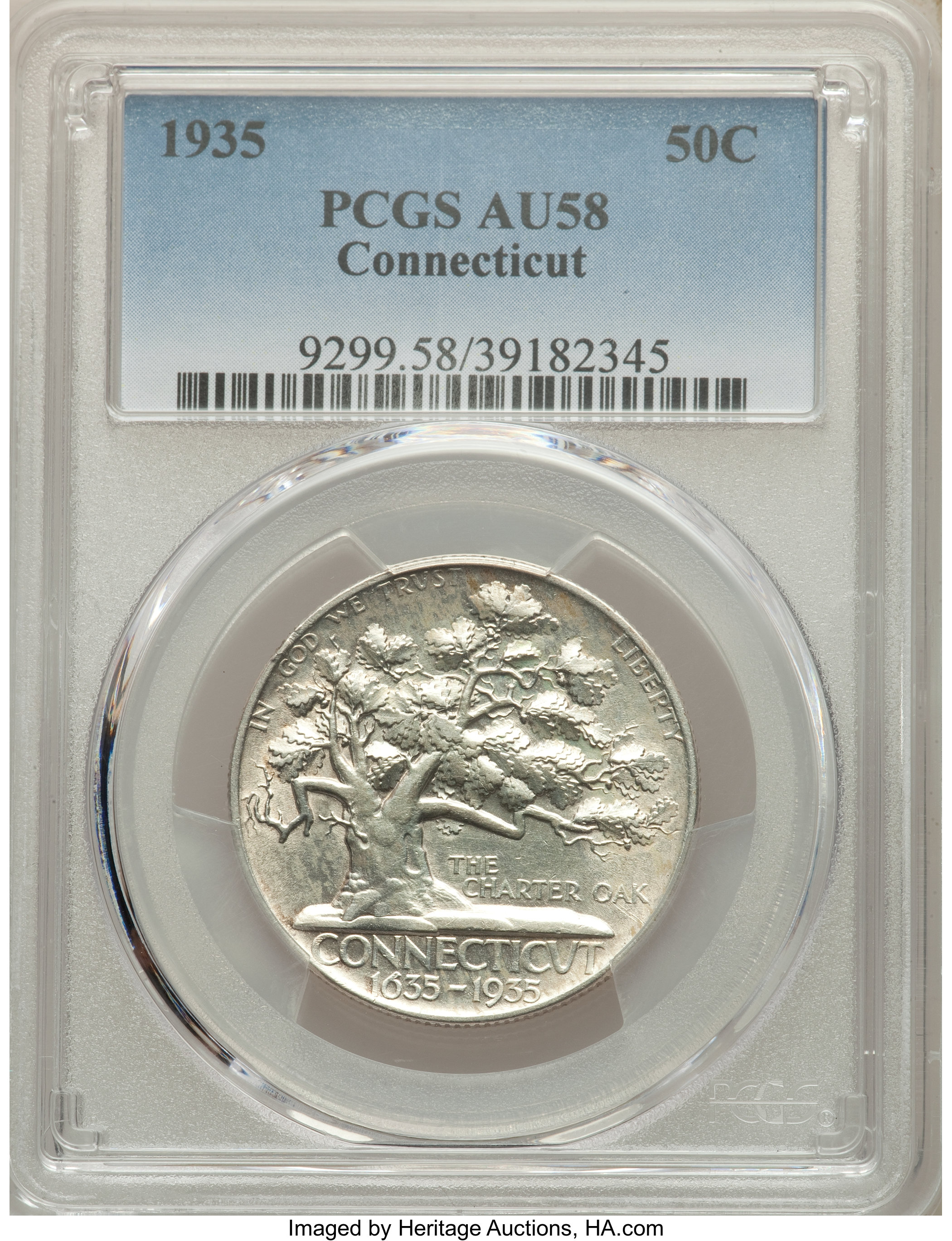 1935 50C Connecticut AU58 PCGS. PCGS Population: (57/4984). NGC Census: (31/3532). CDN: $177 Whsle. Bid for NGC/PCGS AU58. ...