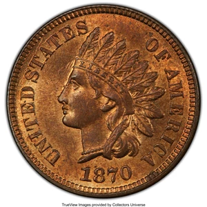 image for: 1870 1C MS64 Red and Brown PCGS. PCGS Population: (269/87 and 6/9+). NGC Census: (107/100 and 0/0+). CDN: $1,000 Whsle. Bid...