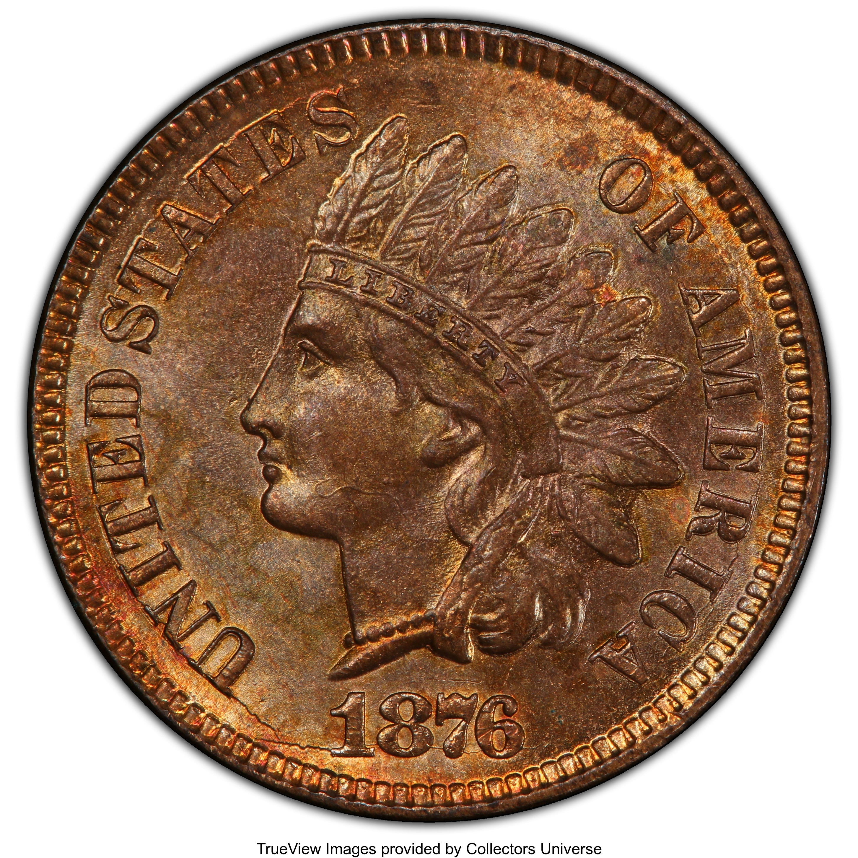 image for: 1876 1C MS64 Red and Brown PCGS. PCGS Population: (291/122 and 2/4+). NGC Census: (155/115 and 0/0+). CDN: $550 Whsle. Bid ...