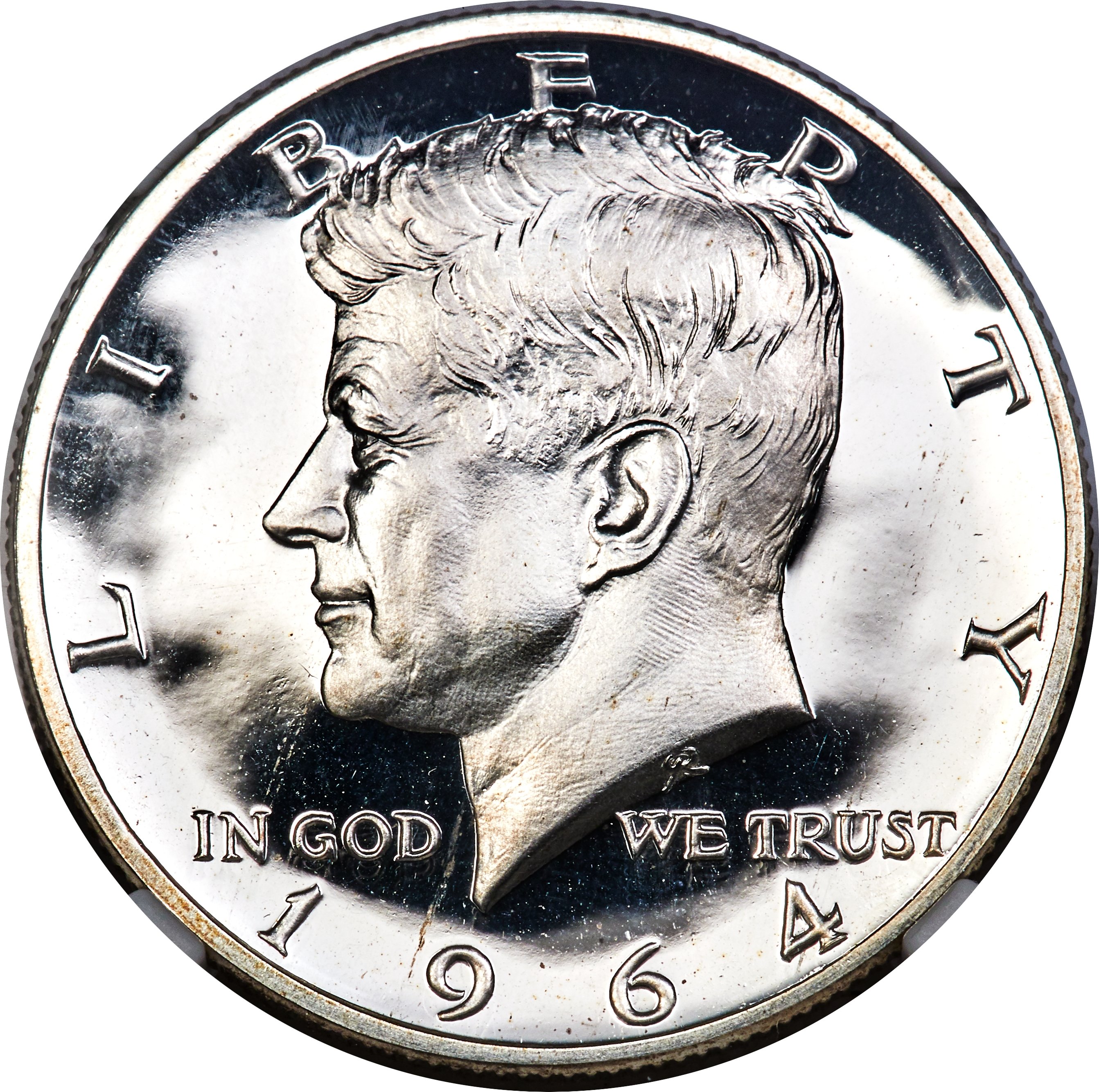 image for: 1964 50C Accented Hair PR68 Ultra Cameo NGC. The Accented Hair variant of the 1964 proof Kennedy half dollar is significant...