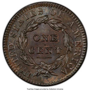 image for: 1834 1C Small 8, Large Stars, Medium Letters, MS64+ Brown PCGS. CAC. PCGS Population: (12/1 and 3/0+). NGC Census: (0/0 and...