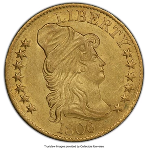image for: 1806 $5 Knob 6, 7x6 Stars, MS61 PCGS. PCGS Population: (46/189 and 0/9+). NGC Census: (23/86 and 0/0+). CDN: $11,500 Whsle....