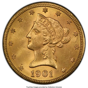 image for: 1901-S $10 MS64+ PCGS. PCGS Population: (4287/1498 and 384/119+). NGC Census: (4437/1552 and 167/25+). CDN: $1,035 Whsle. B...