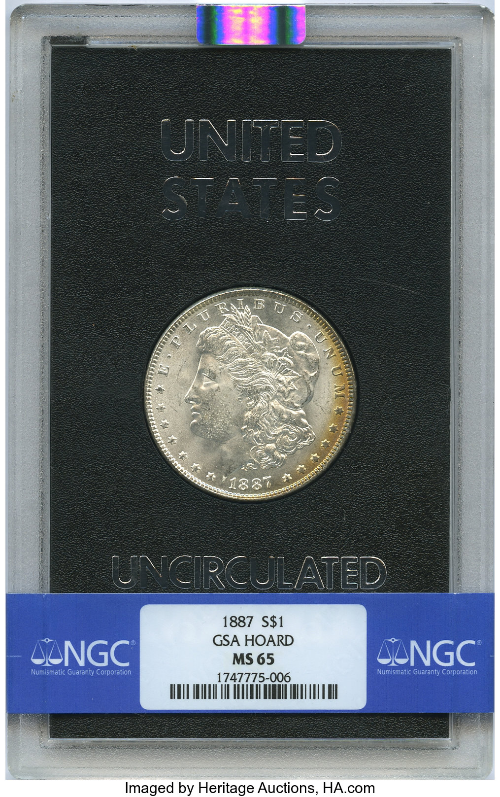 image for: 1887 $1 GSA Hoard MS65 NGC. NGC Census: (0/0). PCGS Population: (4/1). CDN: $400 Whsle. Bid for NGC/PCGS MS65. Mintage 20,2...