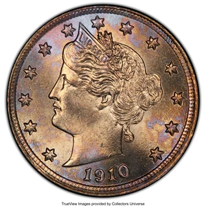 image for: 1910 5C MS65 PCGS. PCGS Population: (114/41 and 4/19+). NGC Census: (69/14 and 0/1+). CDN: $300 Whsle. Bid for NGC/PCGS MS6...