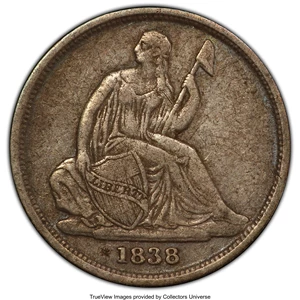 image for: 1838-O 10C No Stars VF30 PCGS. PCGS Population: (23/207 and 0/10+). NGC Census: (9/124 and 0/0+). CDN: $425 Whsle. Bid for ...