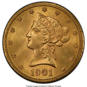 image for: 1901-S $10 MS64 PCGS. PCGS Population: (4292/1504 and 390/119+). NGC Census: (4437/1552 and 167/25+). CDN: $1,035 Whsle. Bi...