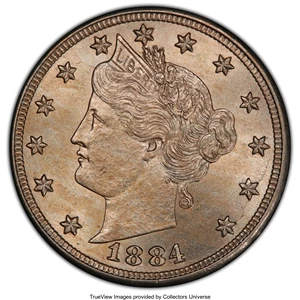 image for: 1884 5C MS64 PCGS. PCGS Population: (190/129 and 4/41+). NGC Census: (121/93 and 0/3+). CDN: $300 Whsle. Bid for NGC/PCGS M...