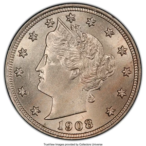 image for: 1908 5C MS65 PCGS. PCGS Population: (115/30 and 5/12+). NGC Census: (56/6 and 0/0+). CDN: $375 Whsle. Bid for NGC/PCGS MS65...