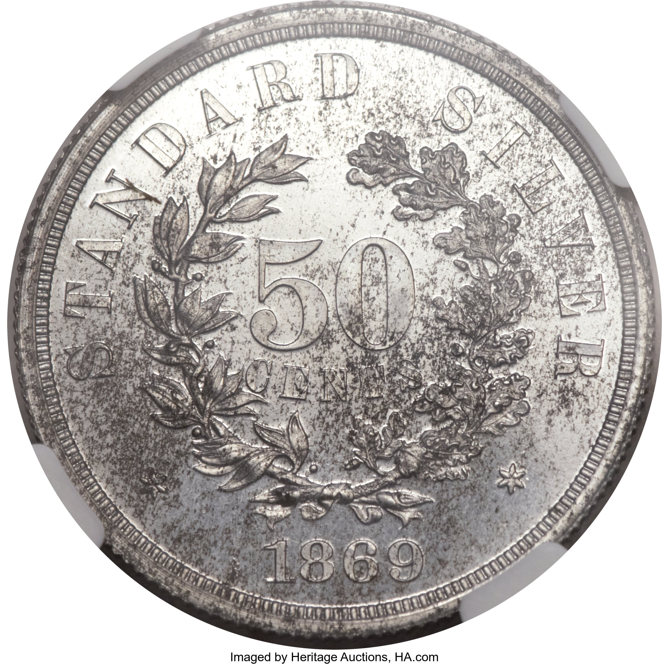 image for: 1869 50C Standard Silver Half Dollar, Judd-746, Pollock-828, Low R.7, PR63 NGC. NGC Census: (2/0). PCGS Population: (1/3). ...