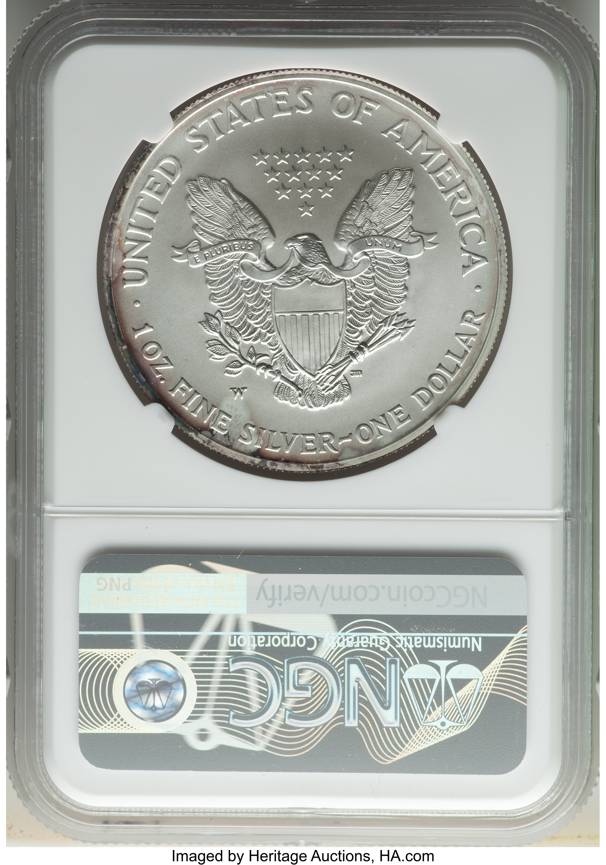 2008-W $1  Silver Eagle, Burnished, Reverse of 2007 MS68 thumbnail 6