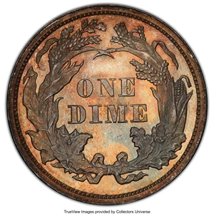 image for: 1861 10C PR66 PCGS. PCGS Population: (5/1). NGC Census: (9/0). CDN: $1,800 Whsle. Bid for NGC/PCGS PR66. Mintage 1,000. ...