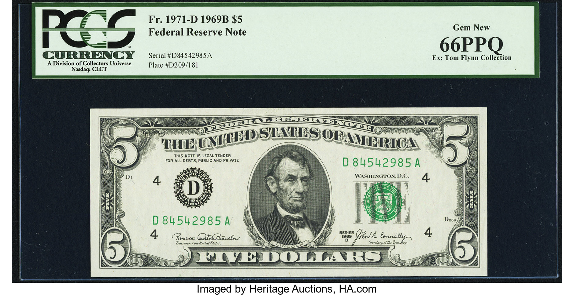 image for: Fr. 1971-D $5 1969B Federal Reserve Note. PCGS Gem New 66PPQ....