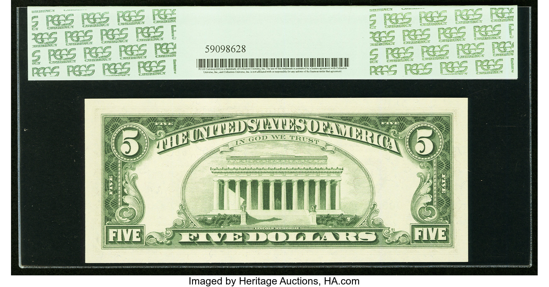 image for: Low Serial Number 6624 Fr. 1969-E $5 1969 Federal Reserve Note. PCGS Superb Gem New 67PPQ....