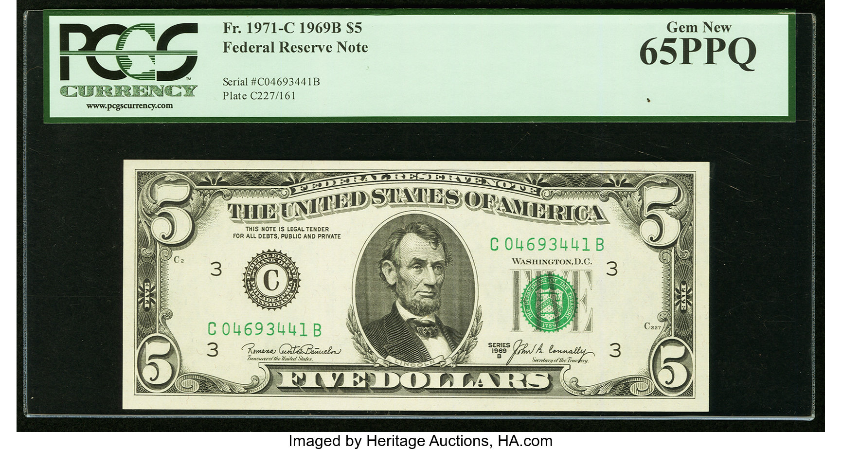 image for: Fr. 1971-C $5 1969B Federal Reserve Note. PCGS Gem New 65PPQ....