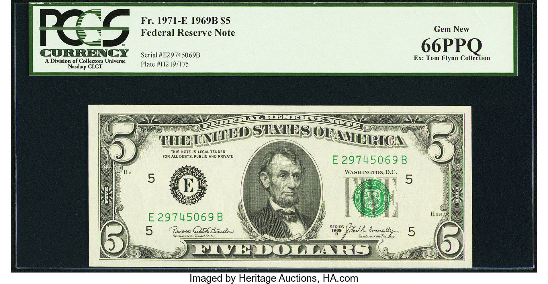image for: Fr. 1971-E $5 1969B Federal Reserve Note. PCGS Gem New 66PPQ....