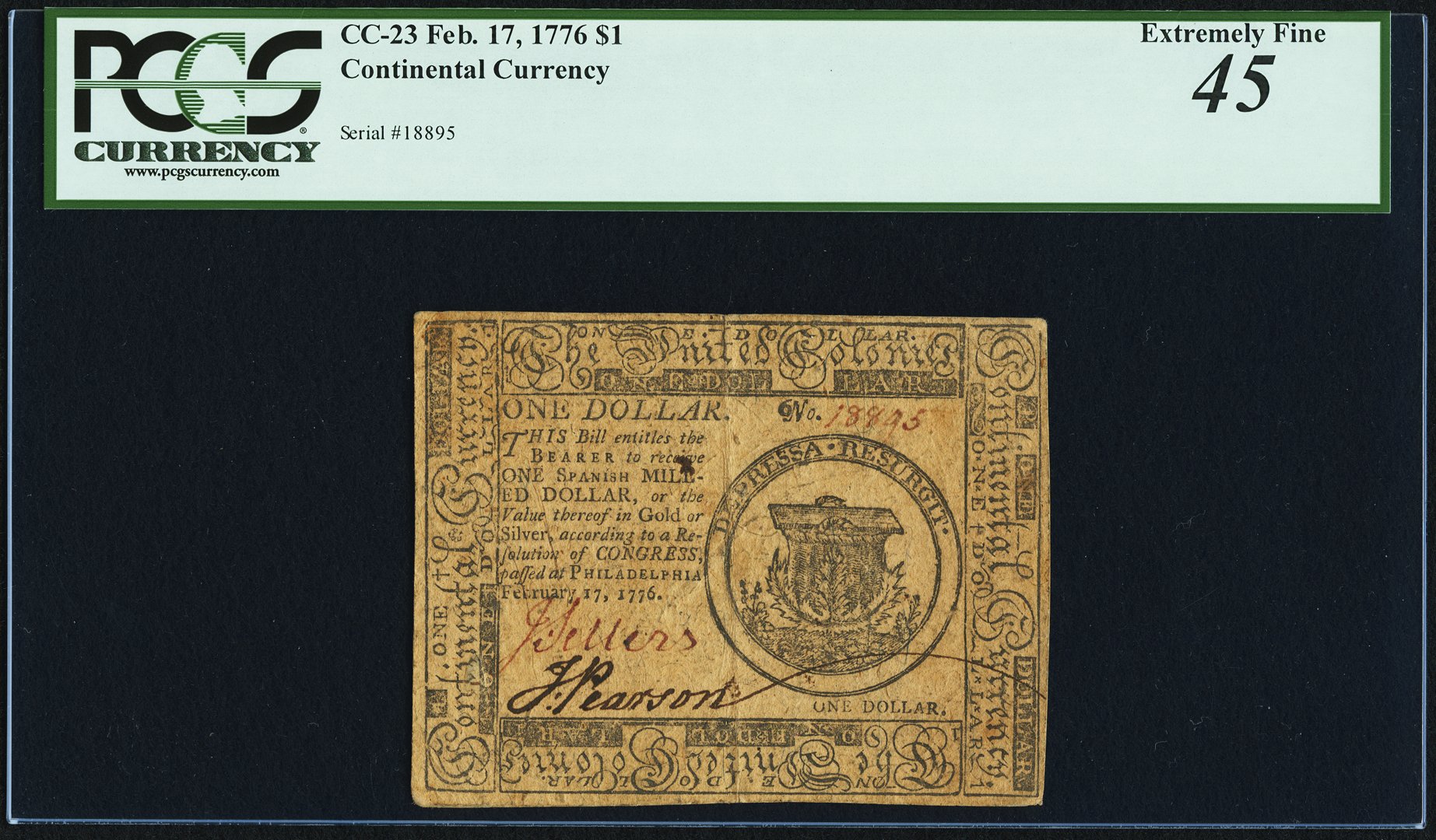 image for: Continental Currency February 17, 1776 $1 PCGS Extremely Fine 45....