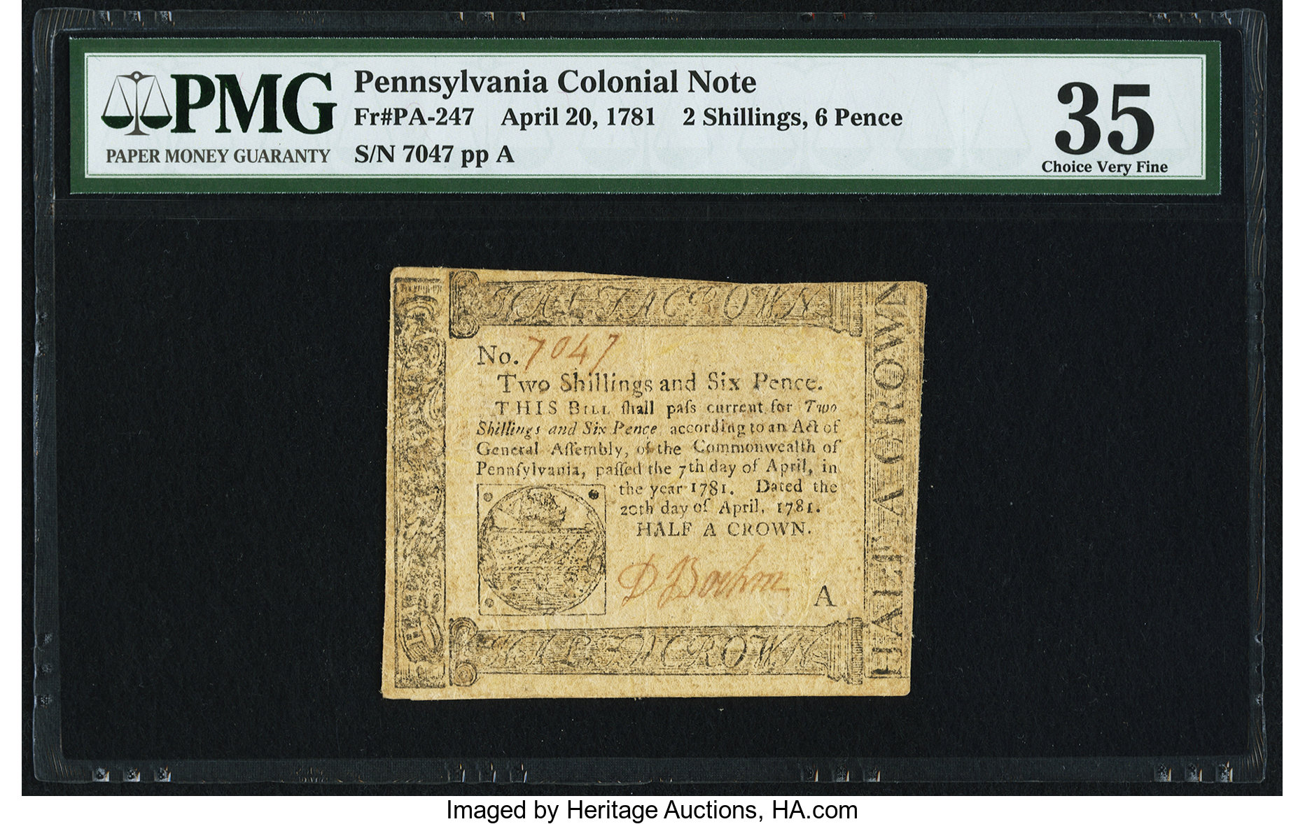 image for: Pennsylvania April 20, 1781 2s 6d PMG Choice Very Fine 35....