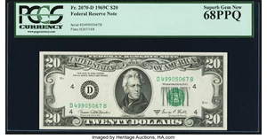 image for: Fr. 2070-D $20 1969C Federal Reserve Note. PCGS Superb Gem New 68PPQ....