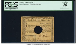 image for: New Hampshire April 29, 1780 $5 PCGS Very Fine 20....
