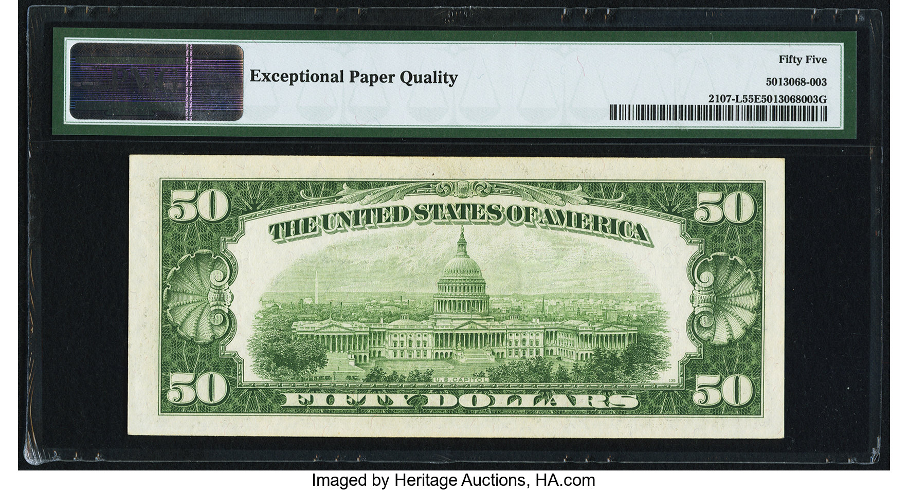 image for: Fr. 2107-L $50 1950 Federal Reserve Note. PMG About Uncirculated 55 EPQ....