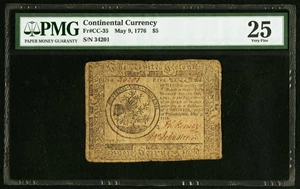 image for: Continental Currency May 9, 1776 $5 PMG Very Fine 25....