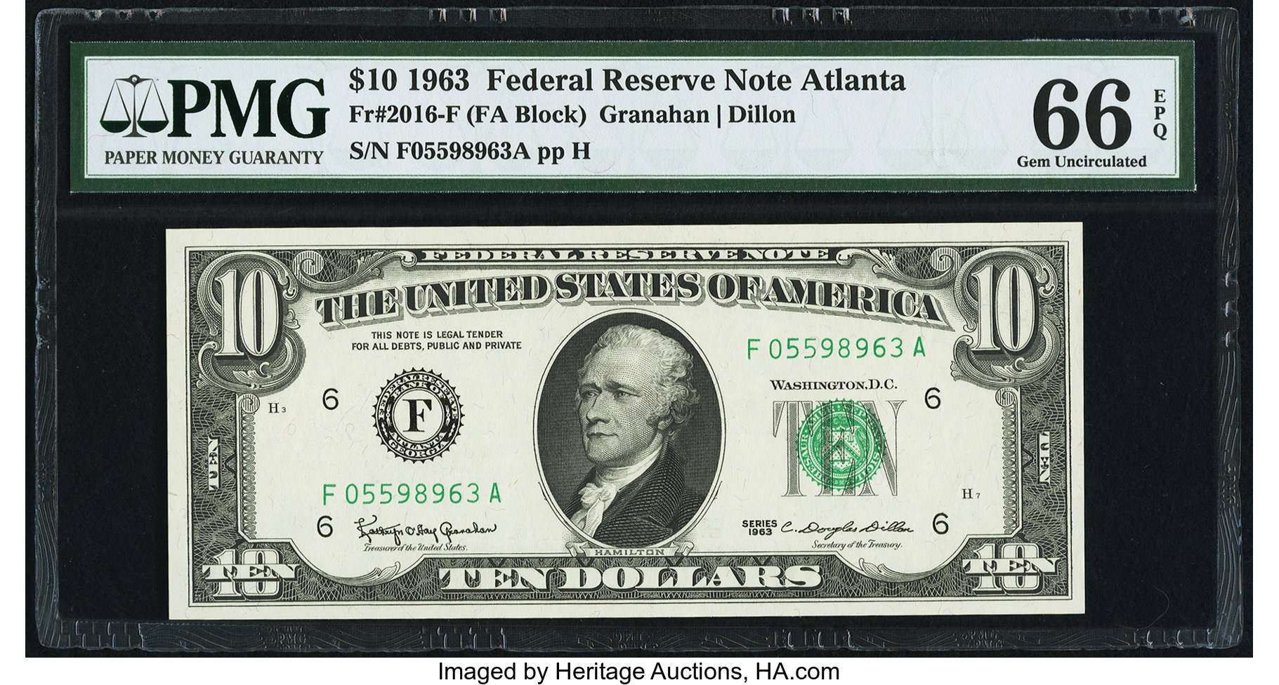 image for: Fr. 2016-F $10 1963 Federal Reserve Note. PMG Gem Uncirculated 66 EPQ....