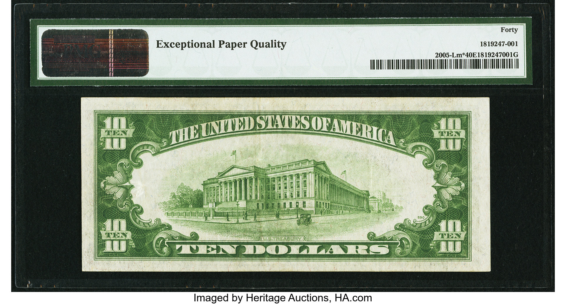 image for: Fr. 2005-L* $10 1934 Mule Dark Green Seal Federal Reserve Note. PMG Extremely Fine 40 EPQ....