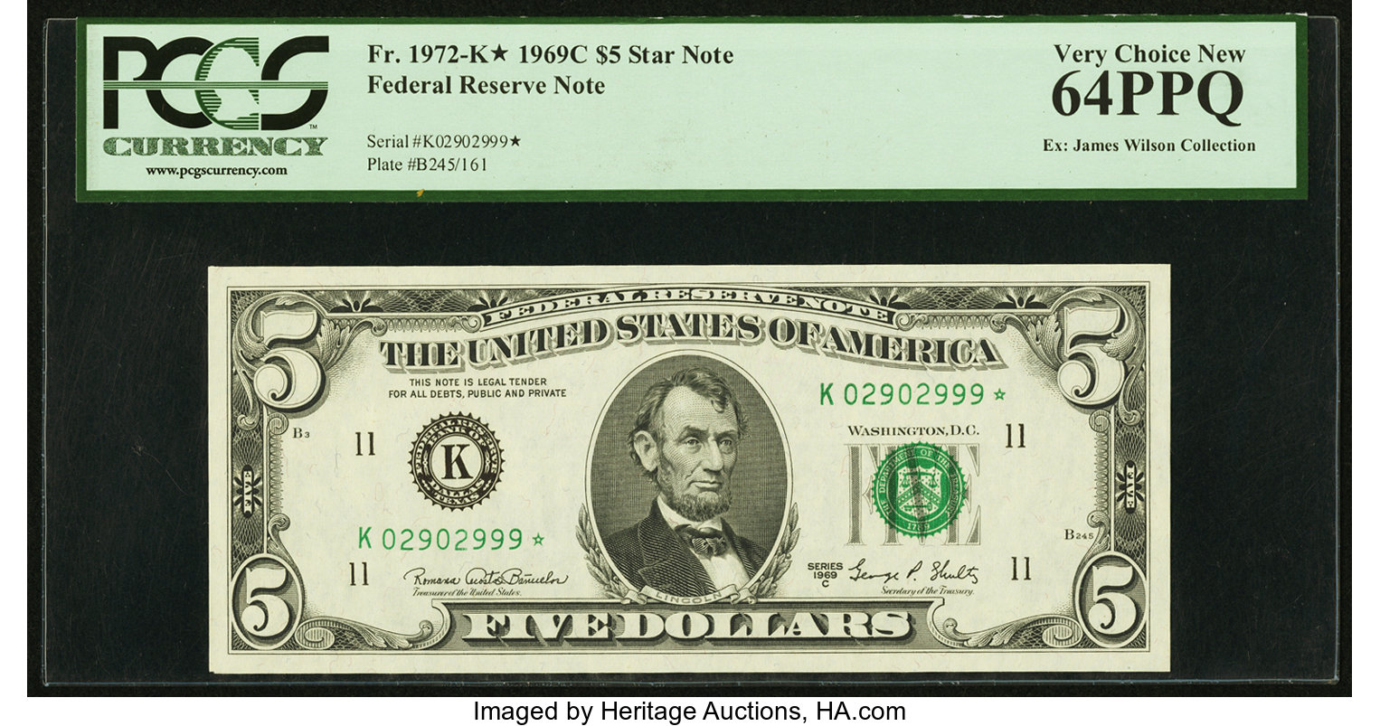 image for: Fr. 1972-K* $5 1969C Federal Reserve Star Note. PCGS Very Choice New 64PPQ....