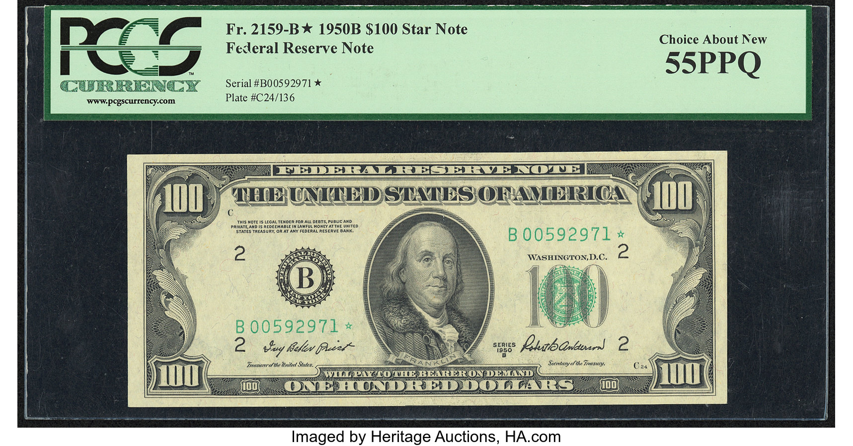 image for: Fr. 2159-B* $100 1950B Federal Reserve Star Note. PCGS Choice About New 55PPQ....
