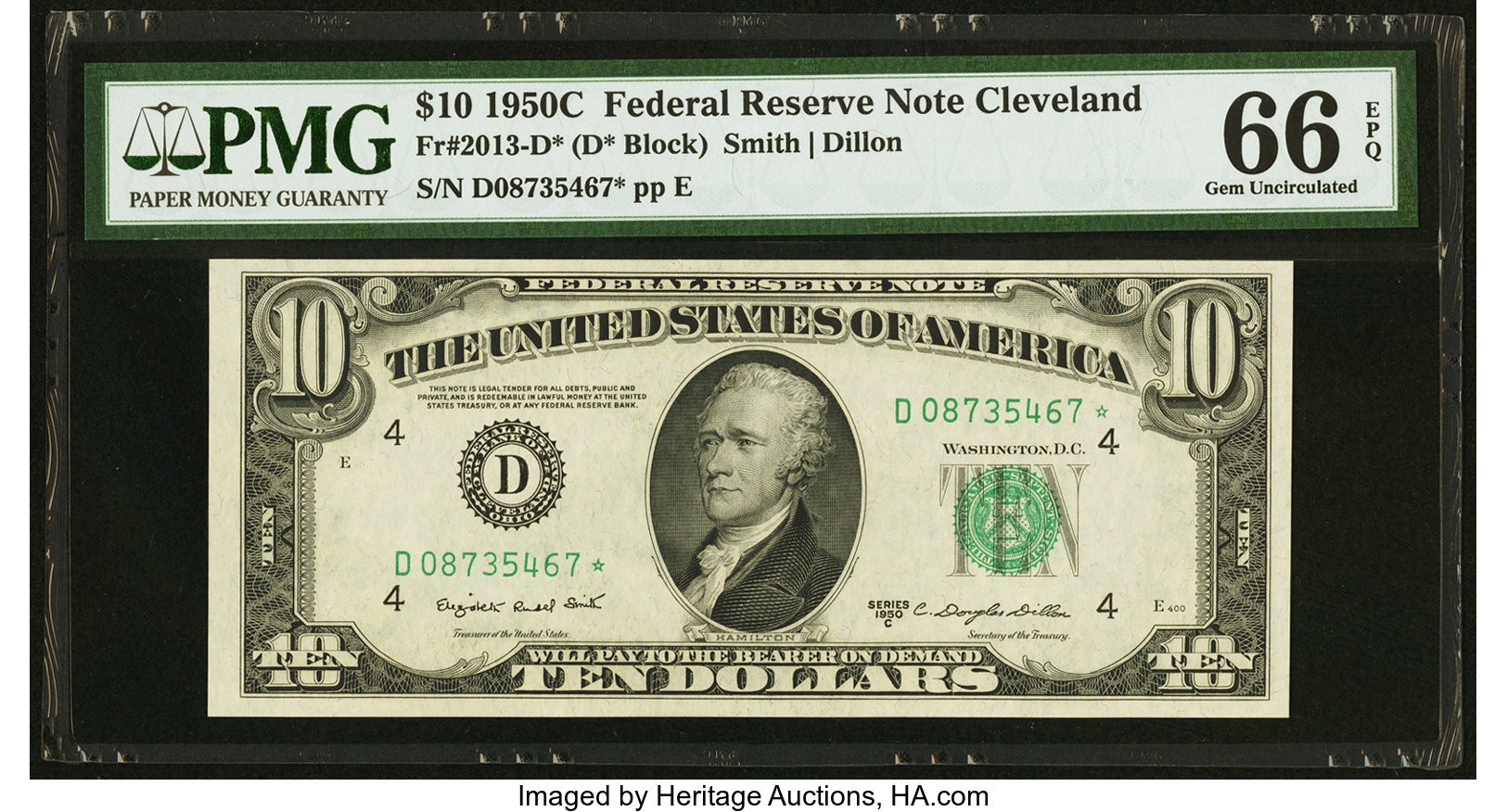 image for: Fr. 2013-D* $10 1950C Federal Reserve Star Note. PMG Gem Uncirculated 66 EPQ....