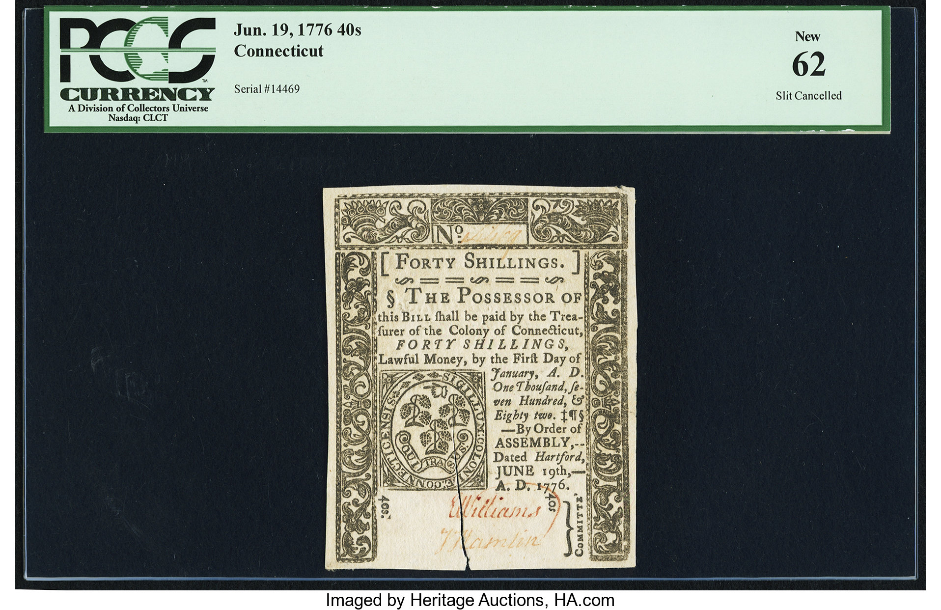 image for: Connecticut June 19, 1776 40s PCGS New 62....