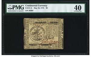 image for: Continental Currency May 10, 1775 $5 PMG Extremely Fine 40....